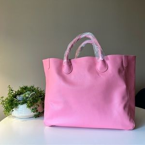 New Tote summer yoga Bag Large Size Pebble Genuine Leather Pink